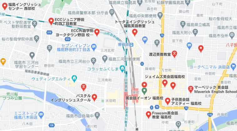 福島県地図でみる英会話教室